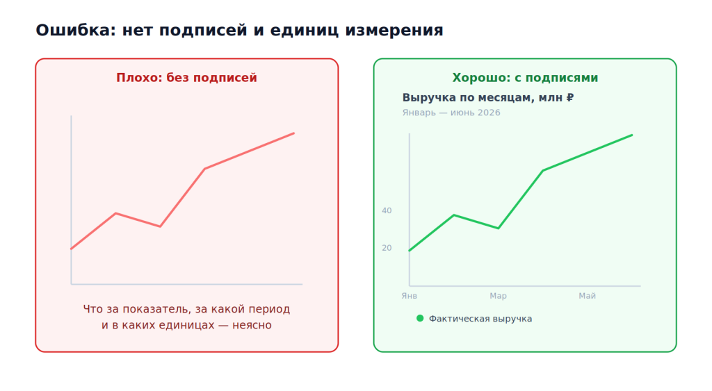 Отсутствие подписей и&nbsp;единиц измерения