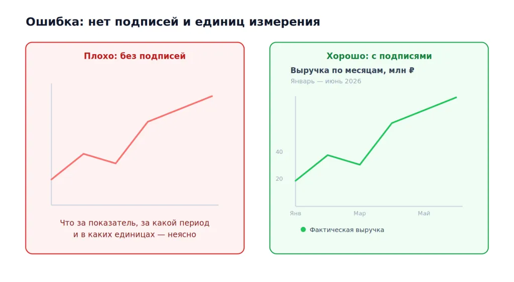 Отсутствие подписей и&nbsp;единиц измерения